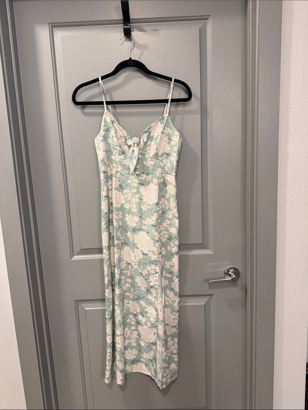 SHEIN Mint and White Floral Tie-Front Maxi Dress